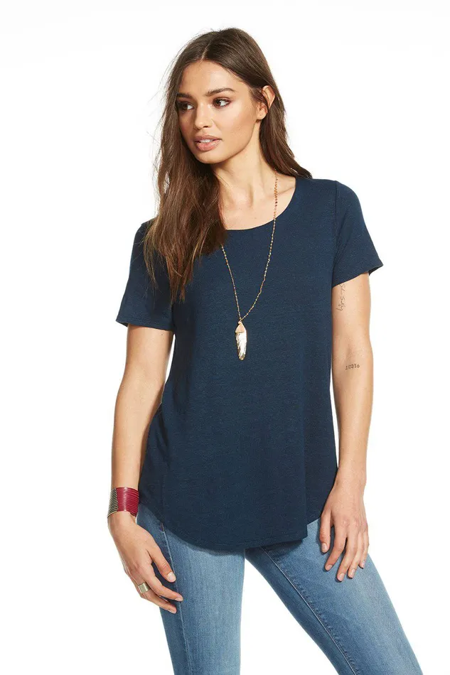 Womens Chaser Brand LINEN JERSEY SS CRISS CROSS BACK SHIRTTAIL TEE Loungewear