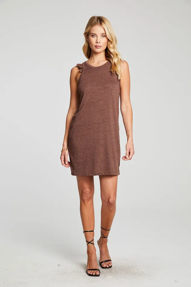 Womens Chaser Brand Triblend Jersey Ruffle Racer Dress Dresses