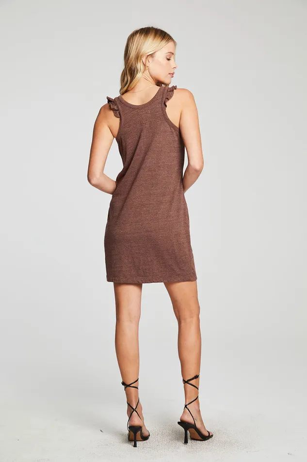 Womens Chaser Brand Triblend Jersey Ruffle Racer Dress Dresses