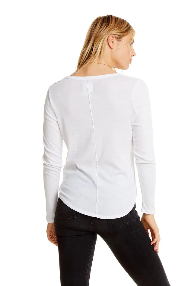Womens Loungewear Chaser Brand COTTON BASICS LS CREW NECK SEAMED BACK SHIRTTAIL TEE
