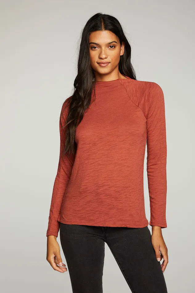 Womens Loungewear Chaser Brand Slub Jersey Long Sleeve Mock Neck Raglan Tee