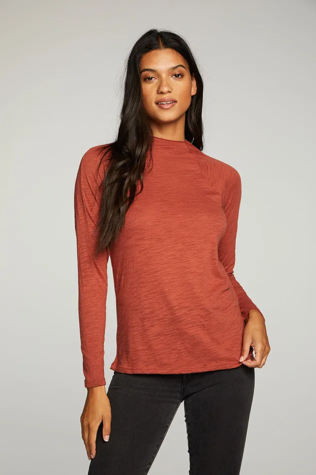 Womens Loungewear Chaser Brand Slub Jersey Long Sleeve Mock Neck Raglan Tee