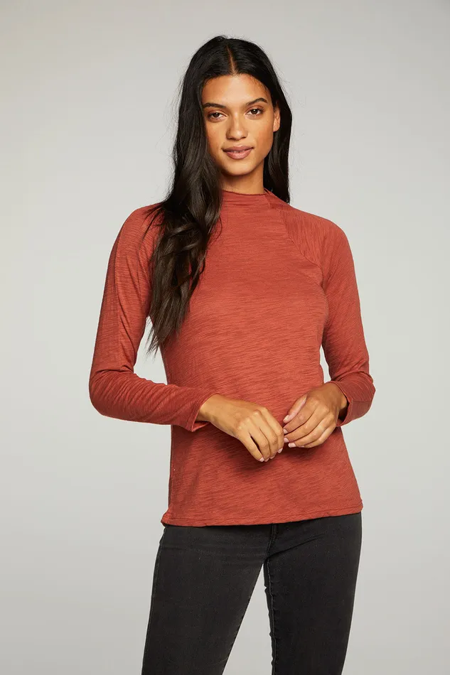 Womens Loungewear Chaser Brand Slub Jersey Long Sleeve Mock Neck Raglan Tee