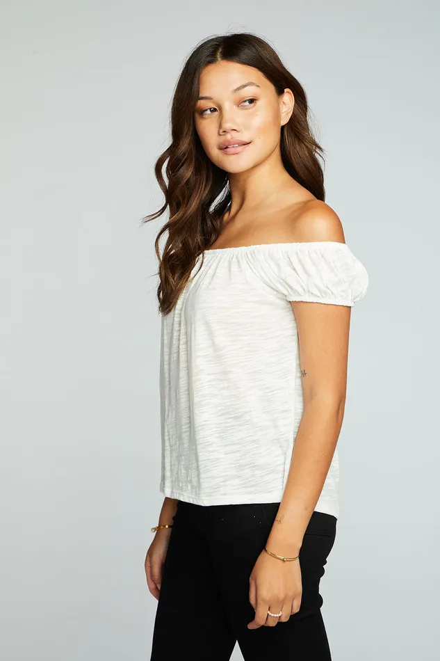 Womens Tops Chaser Brand Slub Jersey Shirred Squared Neck Cap Sleeve Top