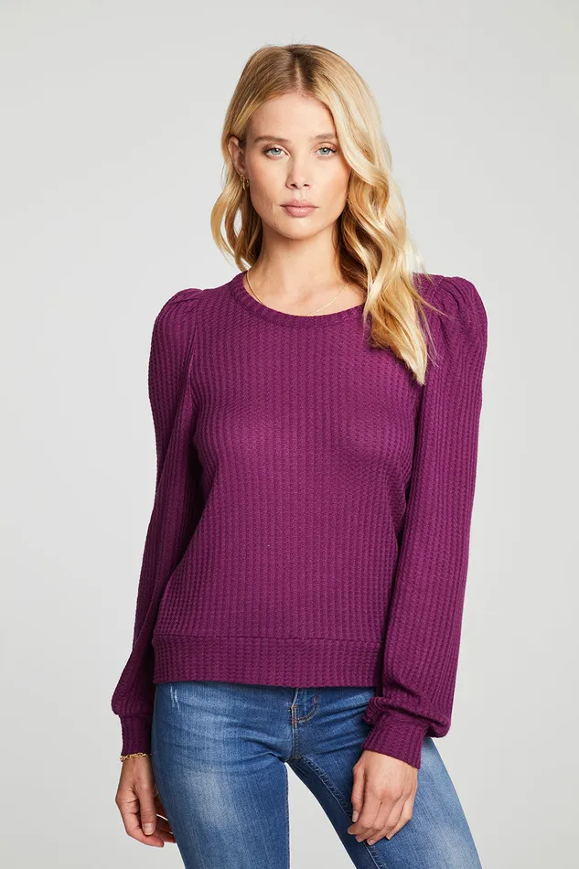 Womens Vintage Thermal Puff Sleeve Tee With Cuffs Loungewear Chaser Brand