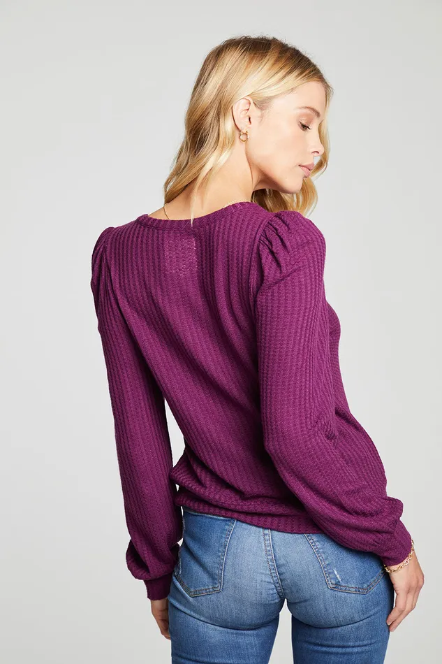 Womens Vintage Thermal Puff Sleeve Tee With Cuffs Loungewear Chaser Brand