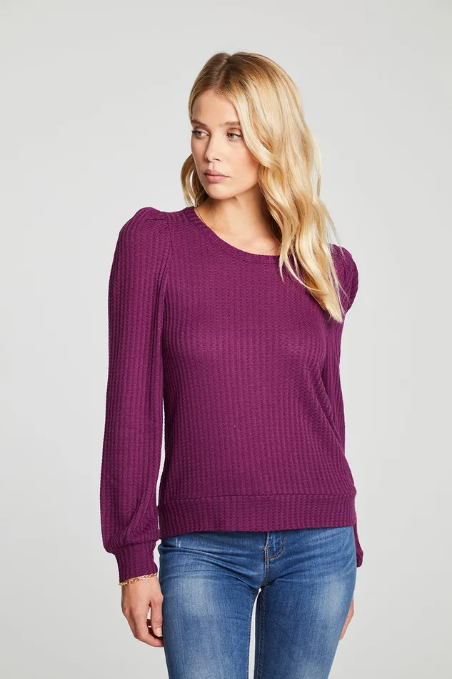 Womens Vintage Thermal Puff Sleeve Tee With Cuffs Loungewear Chaser Brand