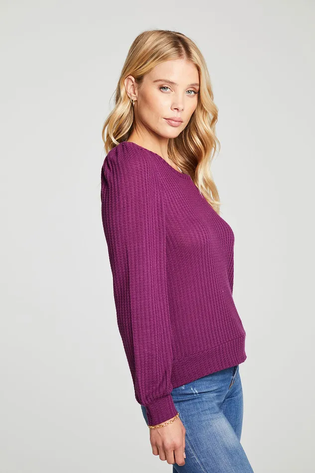 Womens Vintage Thermal Puff Sleeve Tee With Cuffs Loungewear Chaser Brand