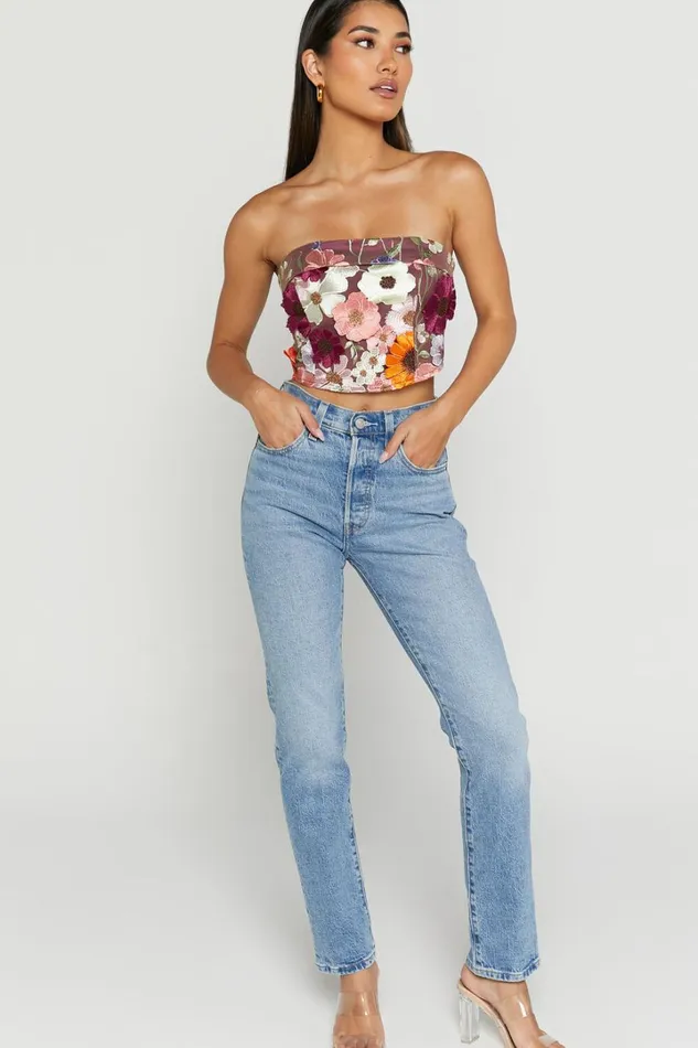 Wren Top 8211 Strapless Garden Flowers Corset Top In Burgundy Women Showpo Tops