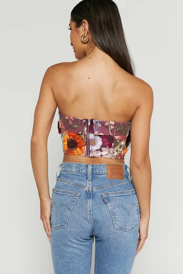 Wren Top 8211 Strapless Garden Flowers Corset Top In Burgundy Women Showpo Tops