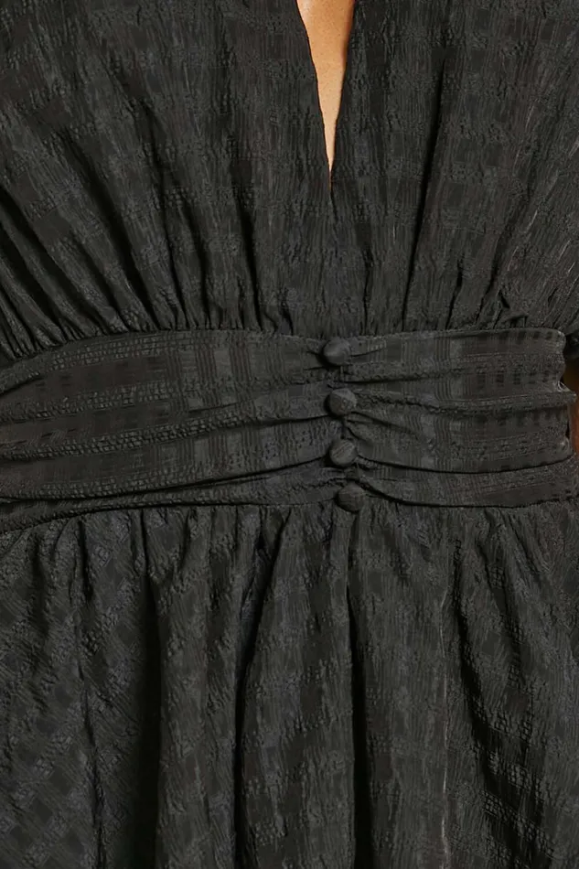 Xandy Mini Dress 8211 Textured Puff Sleeve Plunge Dress In Black Women Showpo Curve Clothes