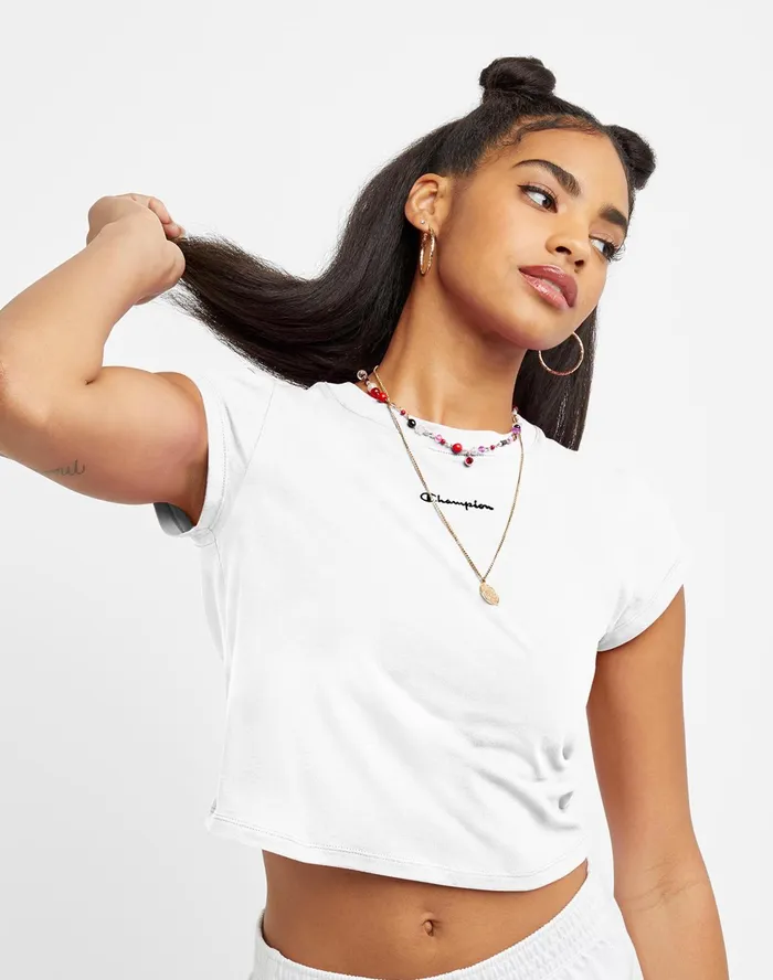 Y2K TShirt Classic Script White Women Champion TShirts and Tops