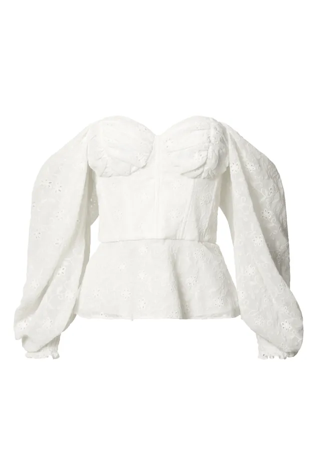 Ybur Top 8211 Off Shoulder Long Sleeve Bustier Top In Ivory Women Showpo Tops Ybur Top 8211 Off Shoulder Long Sleeve Bustier Top In Ivory Women Showpo Tops