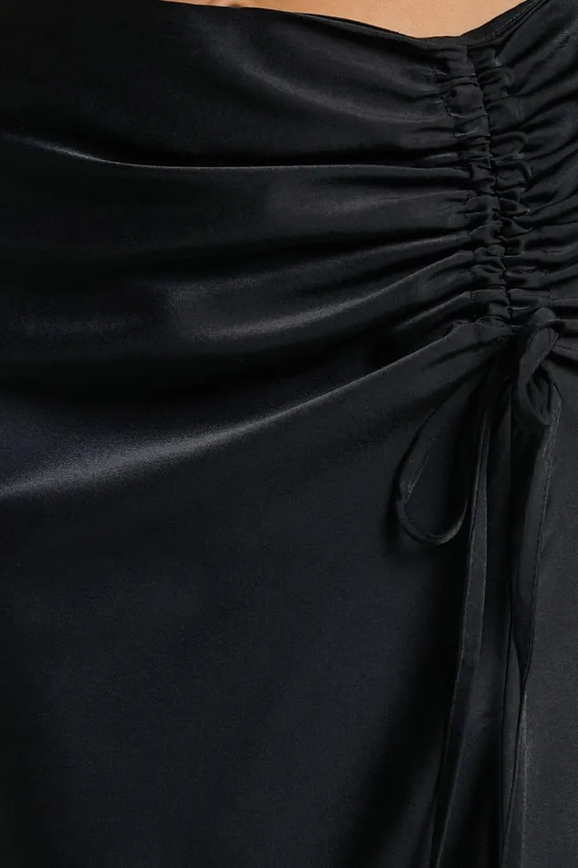 Zaylin Midi Skirt 8211 Ruched Side Satin Slip Skirt In Black Women Showpo Curve Clothes
