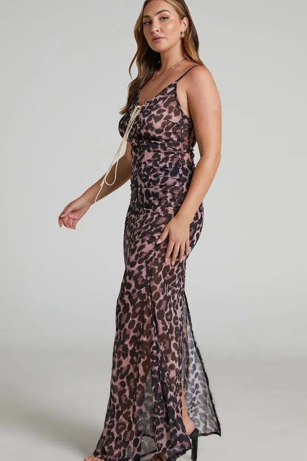 Zharina Midi Dress 8211 Lace Up Front Sheer Dress In Leopard Print Women Showpo Dresses