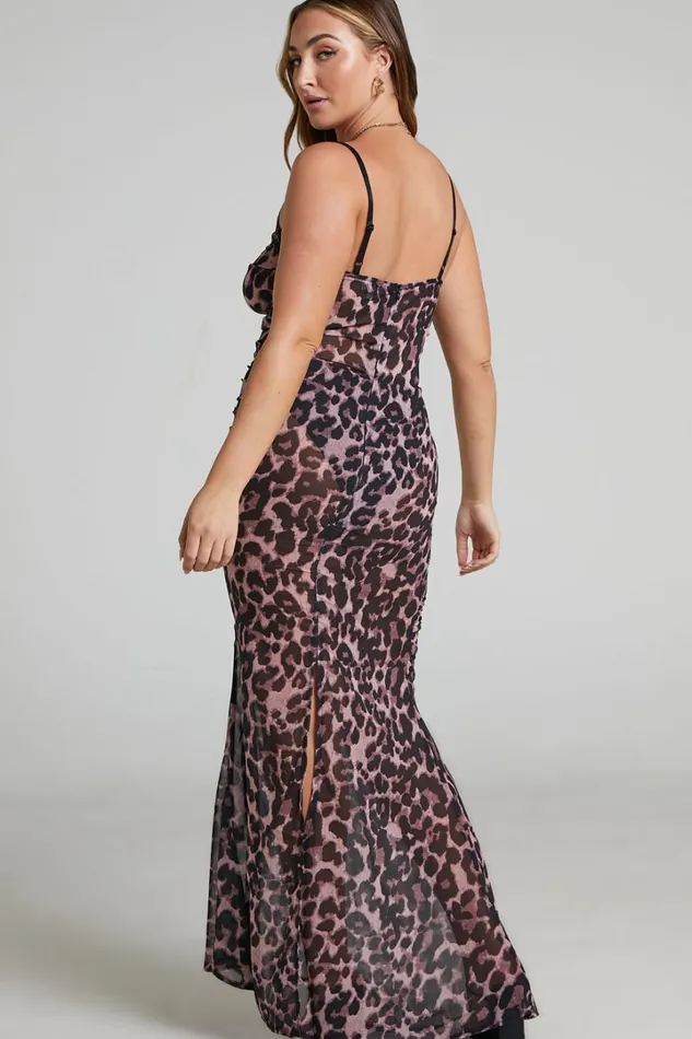 Zharina Midi Dress 8211 Lace Up Front Sheer Dress In Leopard Print Women Showpo Dresses