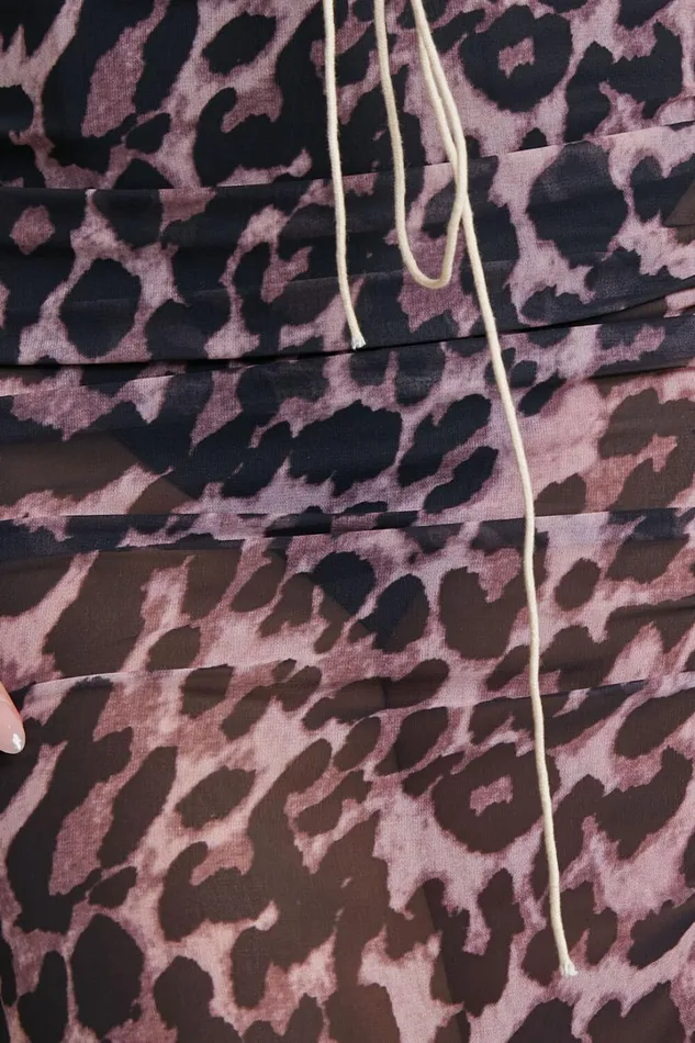 Zharina Midi Dress 8211 Lace Up Front Sheer Dress In Leopard Print Women Showpo Dresses