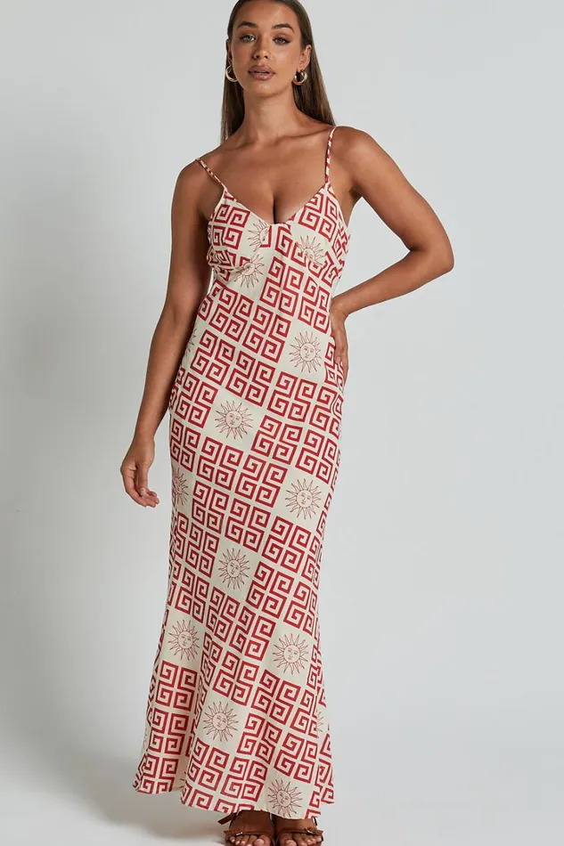Zinnia Midi Dress 8211 Strappy Linen Slip Dress In BeigeRed Greek Sun Print Women Showpo Dresses Zinnia Midi Dress 8211 Strappy Linen Slip Dress In BeigeRed Greek Sun Print Women Showpo Dresses