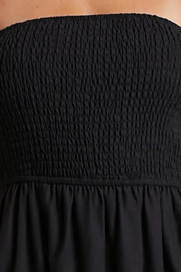 Zoe Midi Dress 8211 Strapless Shirred Bodice Tiered Dress In Black Women Showpo Maternity Clothes
