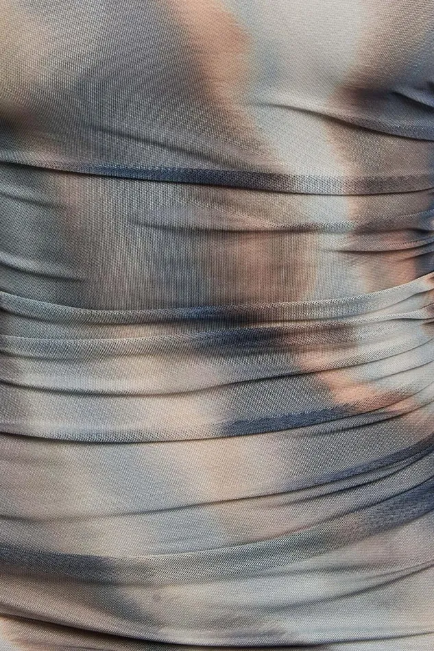 Zyra Midi Dress 8211 High Neck Long Sleeve Mesh Dress In Neutral Stripe Women Showpo Dresses